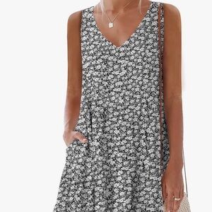 NCLOOK Floral Sleeveless Dress - NAVY and White